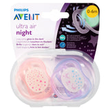 Avent Ultra Air Night BPA Free Soother 0-6m 2 Pack