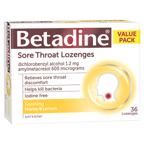 Betadine Sore Throat Lozenges Honey and Lemon 36