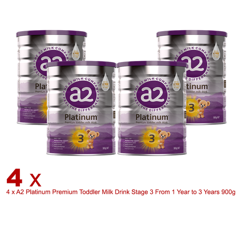 4 x A2 Platinum Premium Toddler Milk Drink Stage 3 From 1 Year to 3 Years 900g