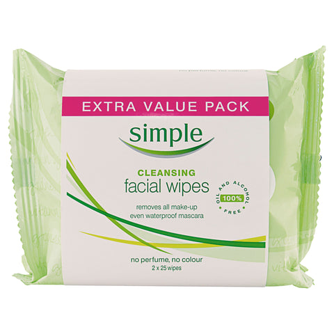 Simple Facial Wipes Cleansing Twin Pack 50 Wipes